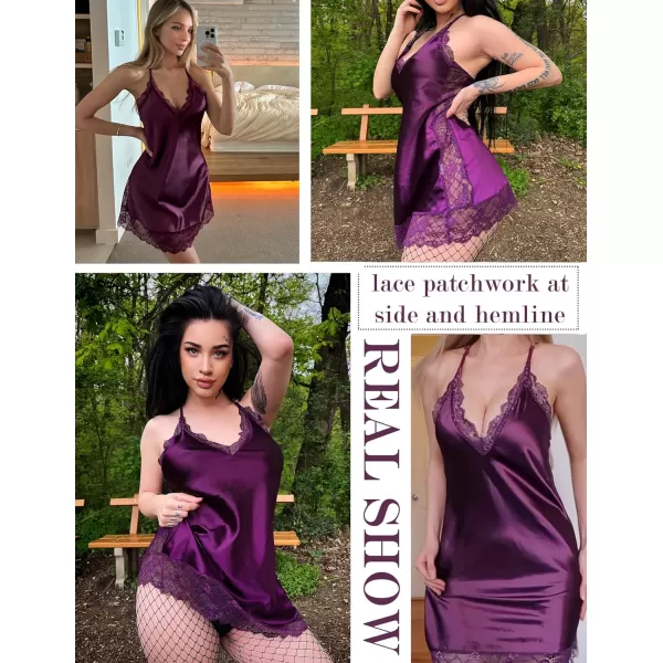 Avidlove Women Lingerie Satin Lace Chemise Nightgown Sexy Full Slips Sleepwear S4XL1purple