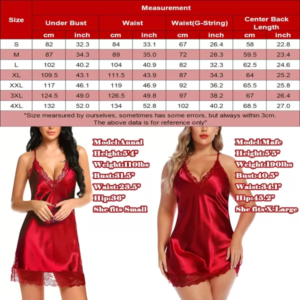 Avidlove Women Lingerie Satin Lace Chemise Nightgown Sexy Full Slips Sleepwear S4XL1red