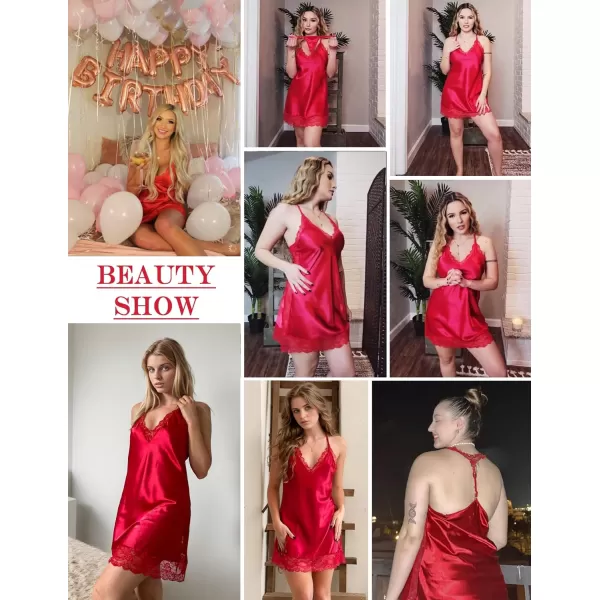 Avidlove Women Lingerie Satin Lace Chemise Nightgown Sexy Full Slips Sleepwear S4XL1red