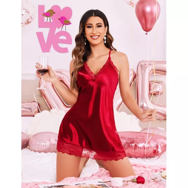 Avidlove Women Lingerie Satin Lace Chemise Nightgown Sexy Full Slips Sleepwear S4XL1red