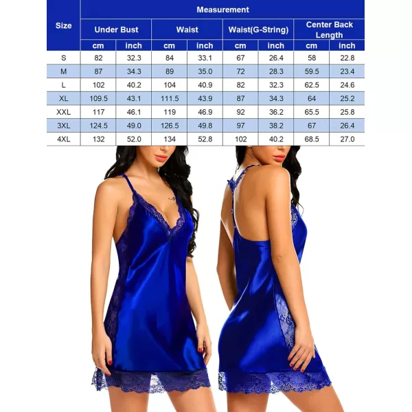 Avidlove Women Lingerie Satin Lace Chemise Nightgown Sexy Full Slips Sleepwear S4XL1royal Blue