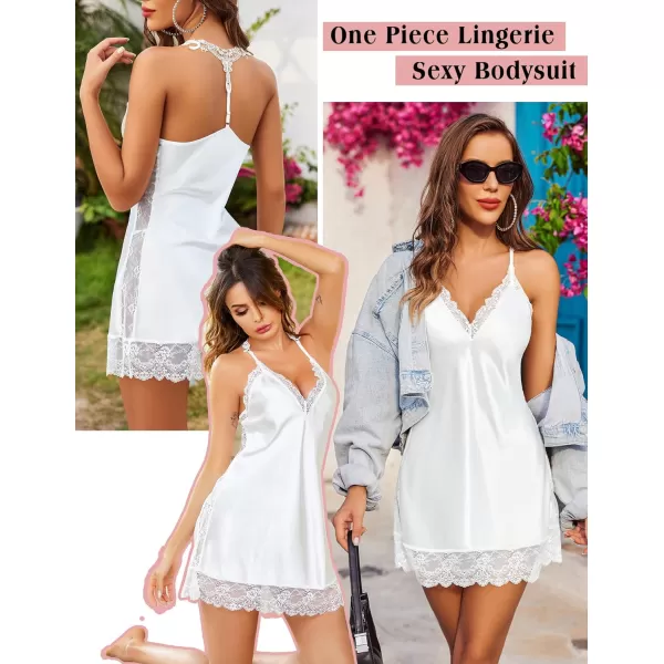 Avidlove Women Lingerie Satin Lace Chemise Nightgown Sexy Full Slips Sleepwear S4XL1white