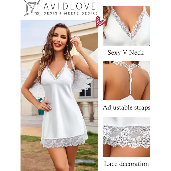 Avidlove Women Lingerie Satin Lace Chemise Nightgown Sexy Full Slips Sleepwear S4XL1white