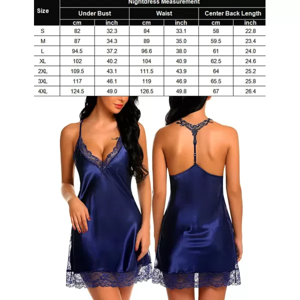 Avidlove Women Lingerie Satin Lace Chemise Nightgown Sexy Full Slips Sleepwear S4XLBlue