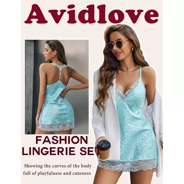 Avidlove Women Lingerie Satin Lace Chemise Nightgown Sexy Full Slips Sleepwear S4XLBlue Leopard