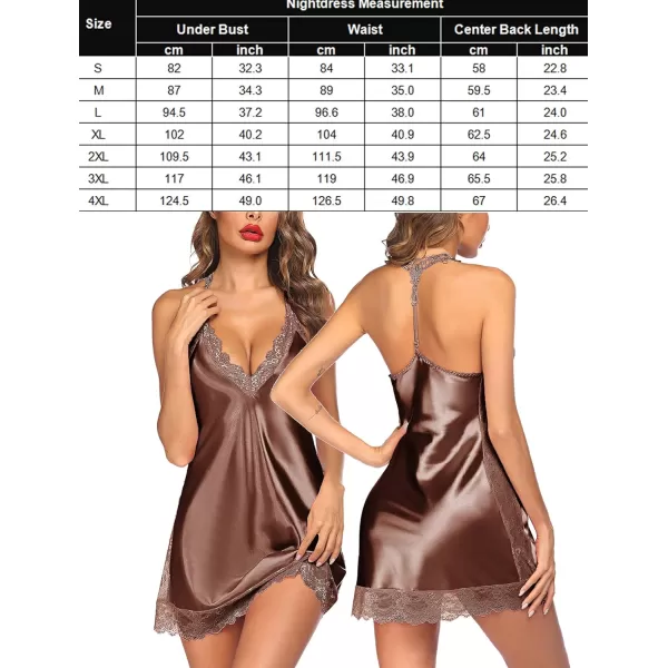 Avidlove Women Lingerie Satin Lace Chemise Nightgown Sexy Full Slips Sleepwear S4XLBrown