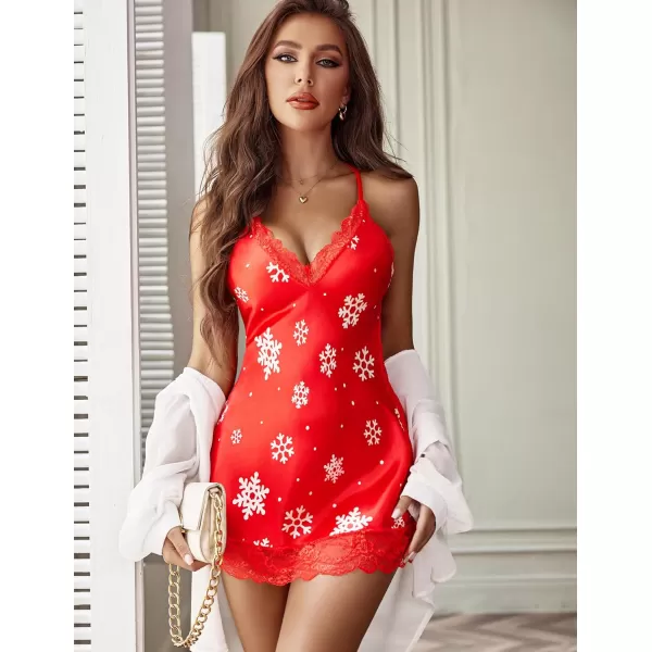 Avidlove Women Lingerie Satin Lace Chemise Nightgown Sexy Full Slips Sleepwear S4XLChristmas Red