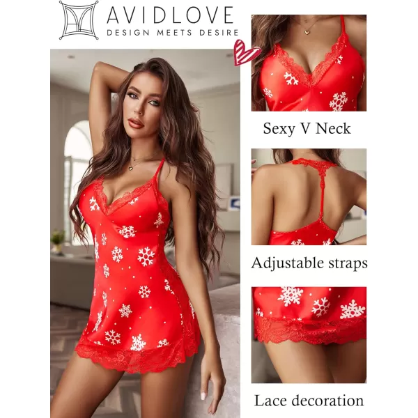 Avidlove Women Lingerie Satin Lace Chemise Nightgown Sexy Full Slips Sleepwear S4XLChristmas Red