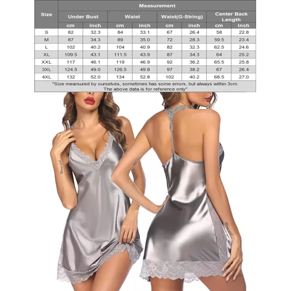 Avidlove Women Lingerie Satin Lace Chemise Nightgown Sexy Full Slips Sleepwear S4XLDark Gray