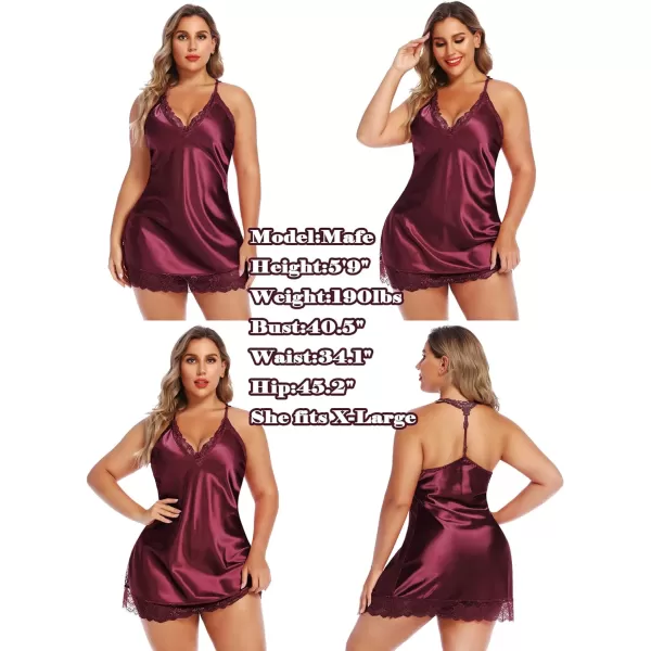 Avidlove Women Lingerie Satin Lace Chemise Nightgown Sexy Full Slips Sleepwear S4XLDark Red