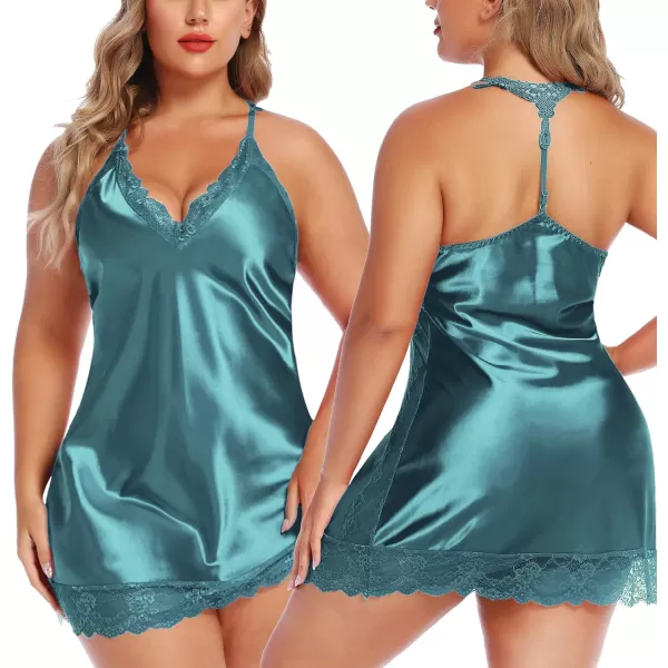 Avidlove Women Lingerie Satin Lace Chemise Nightgown Sexy Full Slips Sleepwear S4XLDrak Green