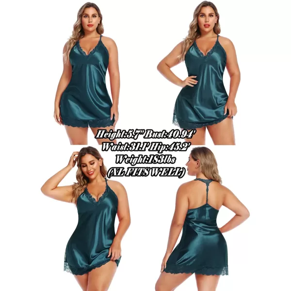 Avidlove Women Lingerie Satin Lace Chemise Nightgown Sexy Full Slips Sleepwear S4XLGreen