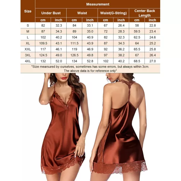 Avidlove Women Lingerie Satin Lace Chemise Nightgown Sexy Full Slips Sleepwear S4XLLight Brown
