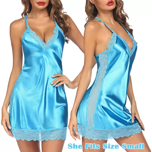 Avidlove Women Lingerie Satin Lace Chemise Nightgown Sexy Full Slips Sleepwear S4XLPeacock Blue