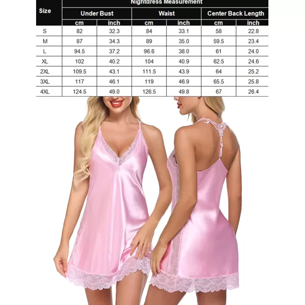 Avidlove Women Lingerie Satin Lace Chemise Nightgown Sexy Full Slips Sleepwear S4XLPink