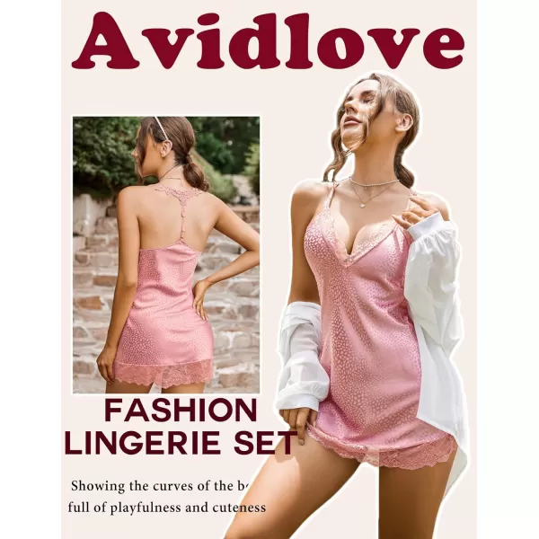 Avidlove Women Lingerie Satin Lace Chemise Nightgown Sexy Full Slips Sleepwear S4XLPink Leopard