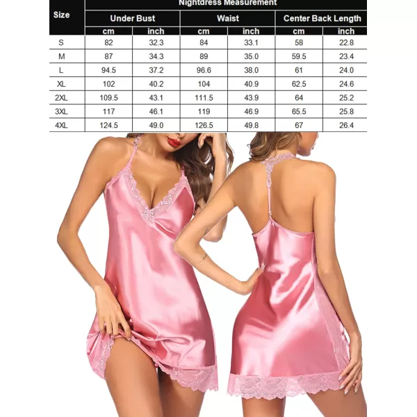 Avidlove Women Lingerie Satin Lace Chemise Nightgown Sexy Full Slips Sleepwear S4XLRose Red