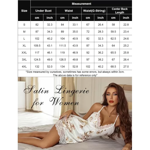 Avidlove Women Lingerie Satin Lace Chemise Nightgown Sexy Full Slips Sleepwear S4XLWhite Floral