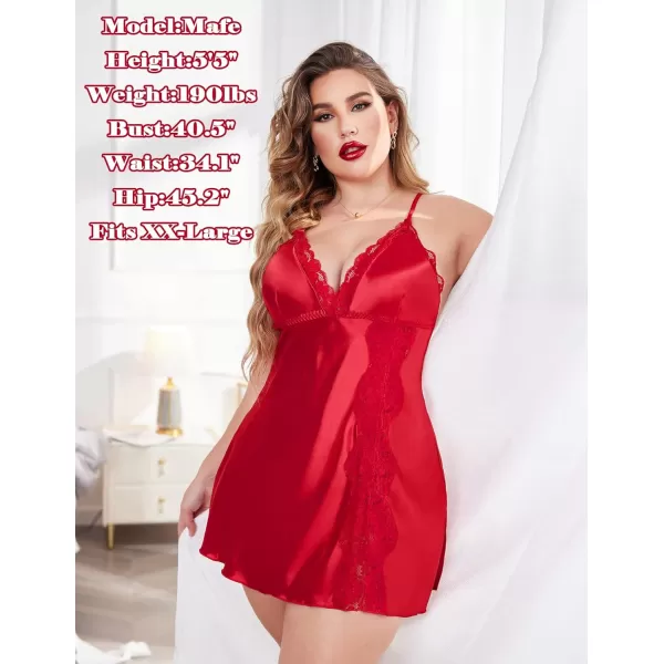 Avidlove Women Lingerie Satin Lace Chemise Nightgown V Neck Sexy Full Slips Sleepwear Dress1 Ared