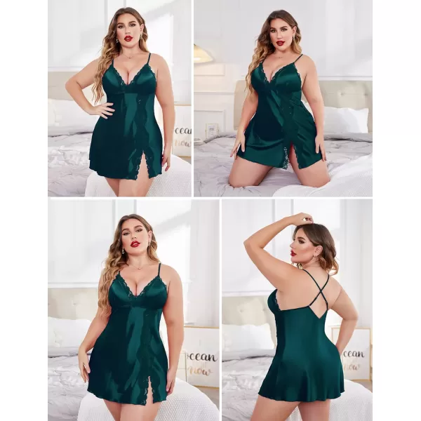 Avidlove Women Lingerie Satin Lace Chemise Nightgown V Neck Sexy Full Slips Sleepwear Dress1 Dark Green