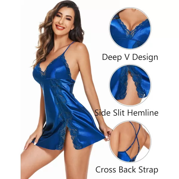 Avidlove Women Lingerie Satin Lace Chemise Nightgown V Neck Sexy Full Slips Sleepwear DressRoyal Blue