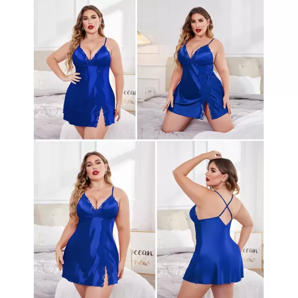 Avidlove Women Lingerie Satin Lace Chemise Nightgown V Neck Sexy Full Slips Sleepwear DressRoyal Blue