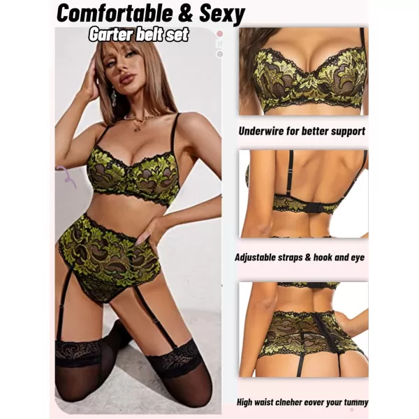 Avidlove Women Lingerie Set High Waisted Underwire Lingerie With Garter Belt Lace BabydollGold