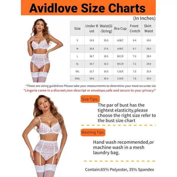 Avidlove Women Lingerie Set High Waisted Underwire Lingerie With Garter Belt Lace BabydollPure White