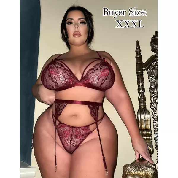 Avidlove Women Lingerie Set Lace Teddy Strap Babydoll Bodysuit with Garter BeltsCherry Red
