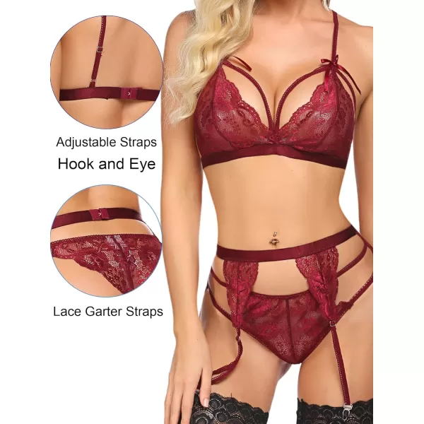 Avidlove Women Lingerie Set Lace Teddy Strap Babydoll Bodysuit with Garter BeltsCherry Red