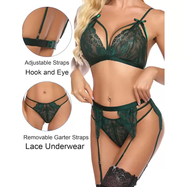 Avidlove Women Lingerie Set Lace Teddy Strap Babydoll Bodysuit with Garter BeltsDark Green