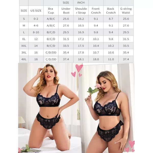 Avidlove Women Lingerie Sexy Sets with Underwire Lace Bra and Panty Set Push Up Two Piece LingerieBlackwith Underwire