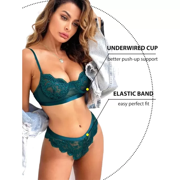 Avidlove Women Lingerie Sexy Sets with Underwire Lace Bra and Panty Set Push Up Two Piece LingerieBlue Greenwith Underwire