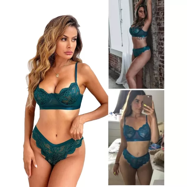 Avidlove Women Lingerie Sexy Sets with Underwire Lace Bra and Panty Set Push Up Two Piece LingerieBlue Greenwith Underwire