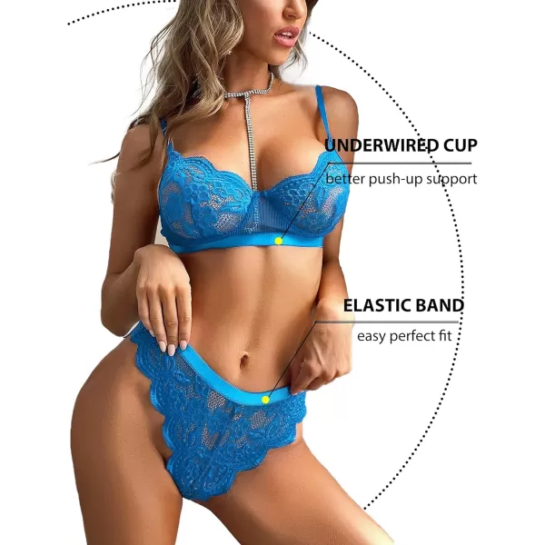 Avidlove Women Lingerie Sexy Sets with Underwire Lace Bra and Panty Set Push Up Two Piece LingerieDark Bluewith Underwire