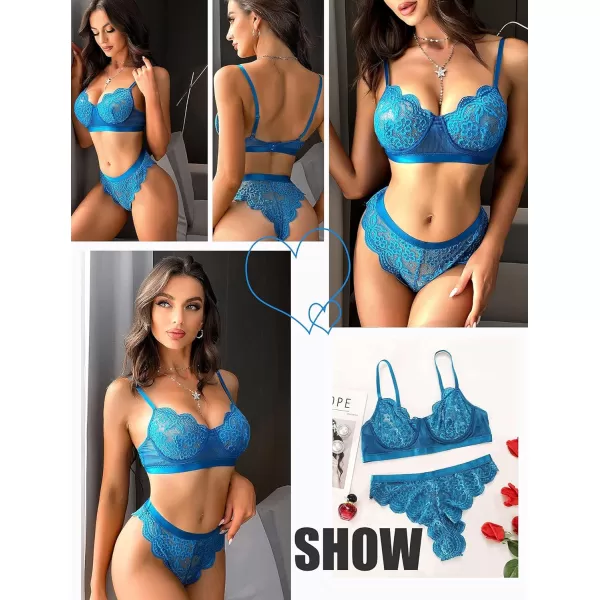 Avidlove Women Lingerie Sexy Sets with Underwire Lace Bra and Panty Set Push Up Two Piece LingerieDark Bluewith Underwire