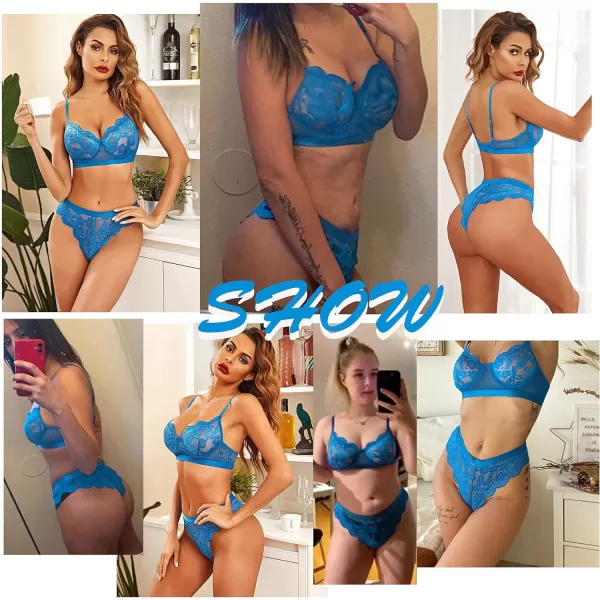 Avidlove Women Lingerie Sexy Sets with Underwire Lace Bra and Panty Set Push Up Two Piece LingerieDark Bluewith Underwire