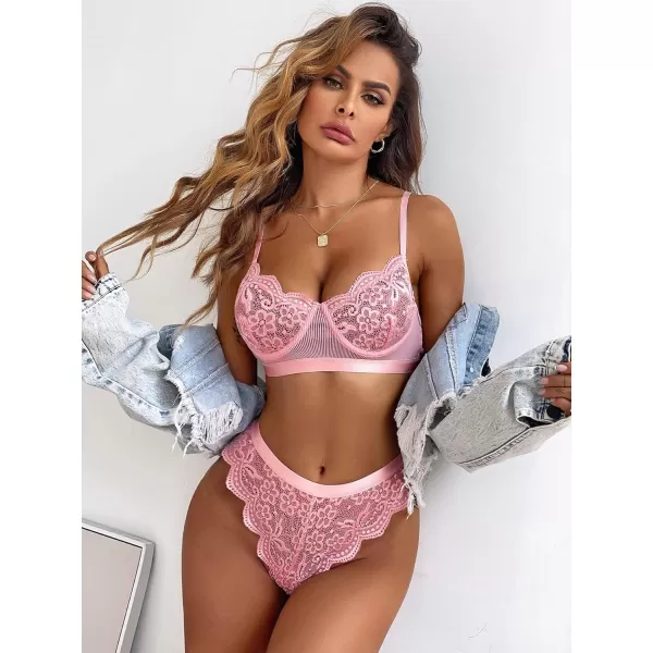 Avidlove Women Lingerie Sexy Sets with Underwire Lace Bra and Panty Set Push Up Two Piece LingerieDark Pinkwith Underwire