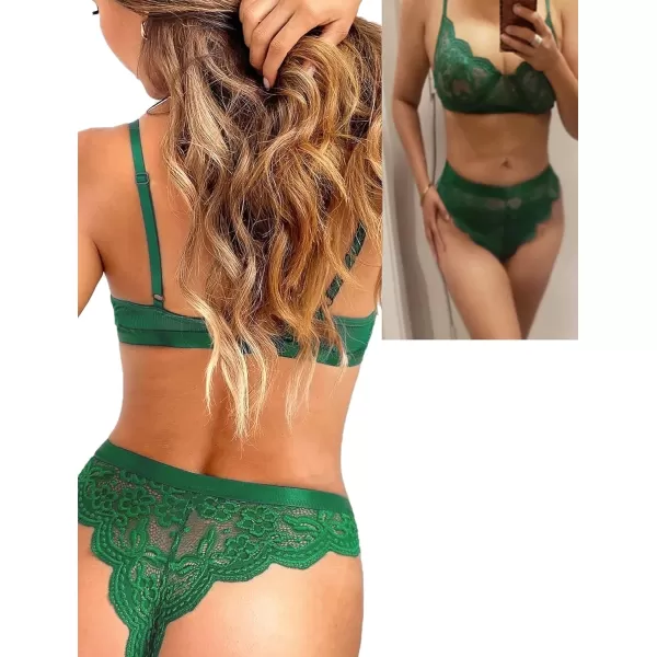 Avidlove Women Lingerie Sexy Sets with Underwire Lace Bra and Panty Set Push Up Two Piece LingerieGreenwith Underwire