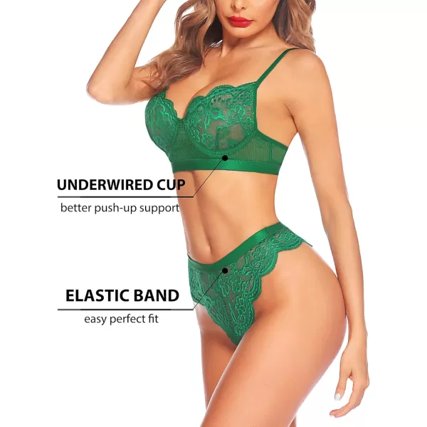 Avidlove Women Lingerie Sexy Sets with Underwire Lace Bra and Panty Set Push Up Two Piece LingerieGreenwith Underwire