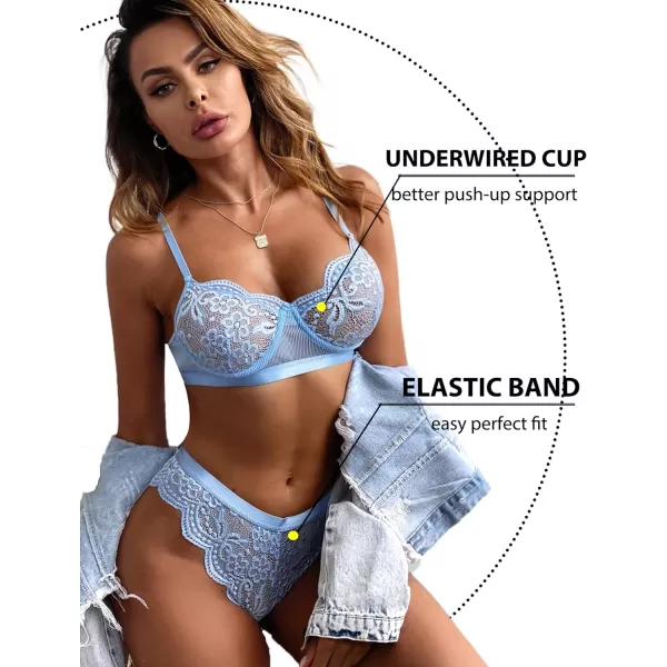 Avidlove Women Lingerie Sexy Sets with Underwire Lace Bra and Panty Set Push Up Two Piece LingerieLight Bluewith Underwire