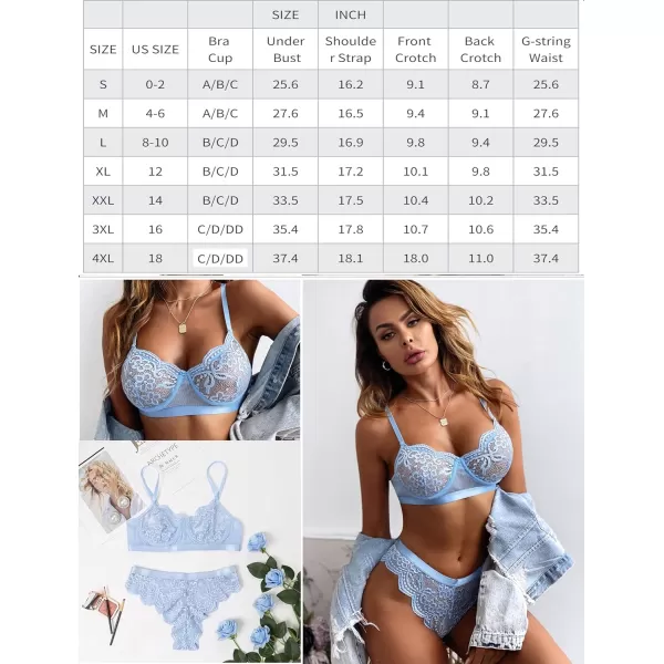 Avidlove Women Lingerie Sexy Sets with Underwire Lace Bra and Panty Set Push Up Two Piece LingerieLight Bluewith Underwire