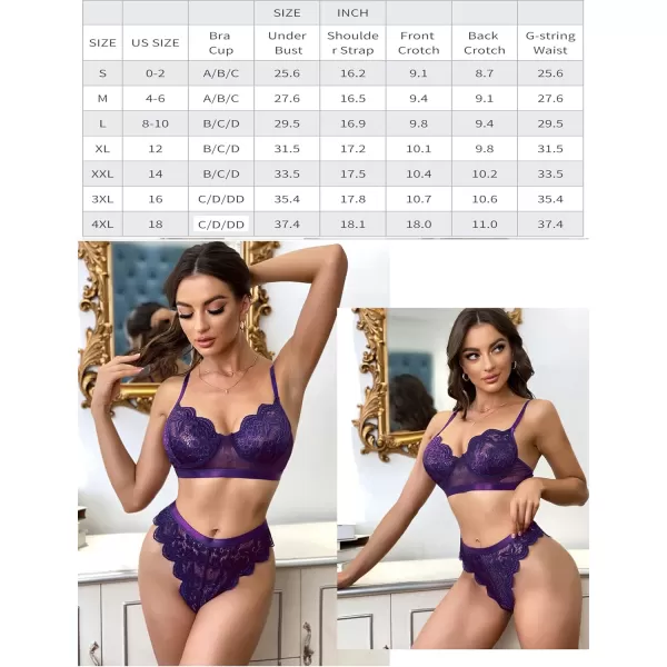 Avidlove Women Lingerie Sexy Sets with Underwire Lace Bra and Panty Set Push Up Two Piece LingeriePurplewith Underwire