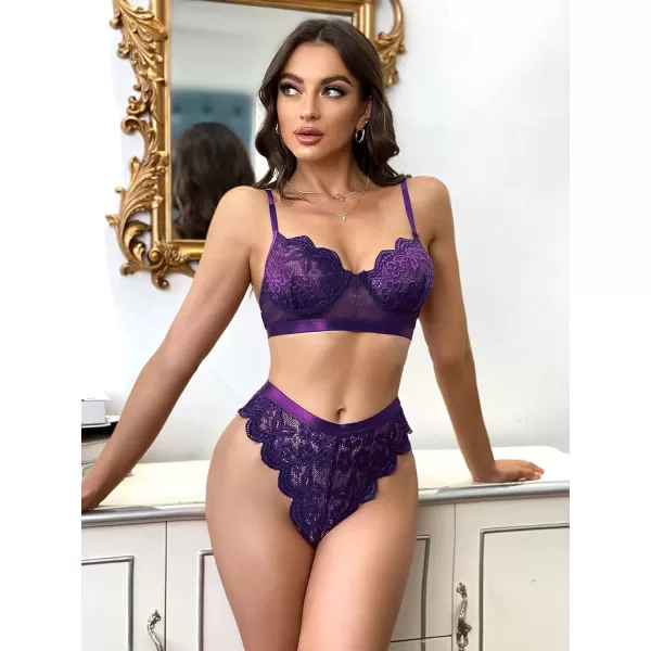 Avidlove Women Lingerie Sexy Sets with Underwire Lace Bra and Panty Set Push Up Two Piece LingeriePurplewith Underwire