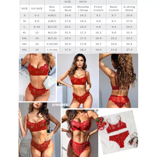 Avidlove Women Lingerie Sexy Sets with Underwire Lace Bra and Panty Set Push Up Two Piece LingerieRedwith Underwire