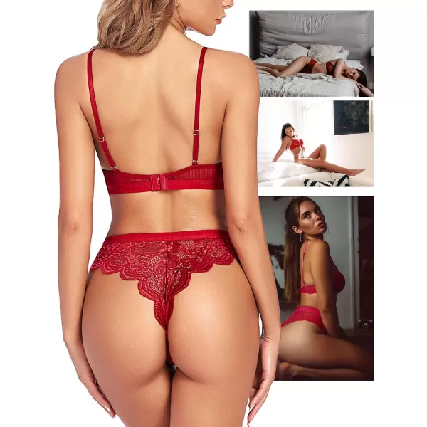 Avidlove Women Lingerie Sexy Sets with Underwire Lace Bra and Panty Set Push Up Two Piece LingerieWine Redwith Underwire