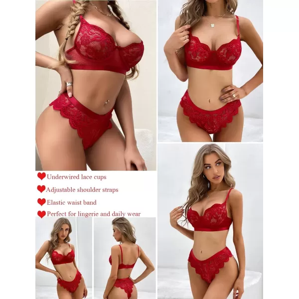 Avidlove Women Lingerie Sexy Sets with Underwire Lace Bra and Panty Set Push Up Two Piece LingerieWine Redwith Underwire