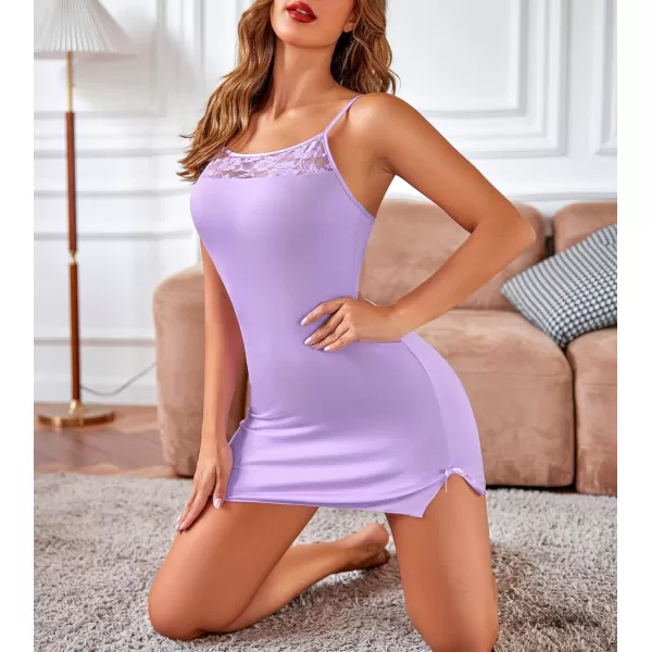 Avidlove Women Lingerie Sexy Sleepwear Lace Chemise Nightgown Babydoll Full SlipsLight Purple