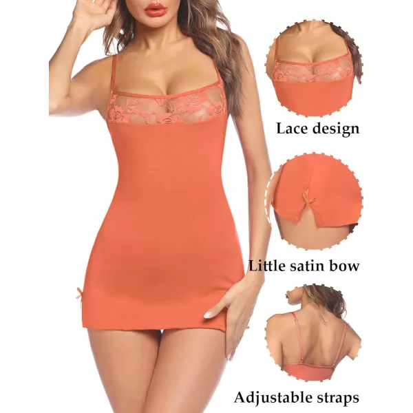 Avidlove Women Lingerie Sexy Sleepwear Lace Chemise Nightgown Babydoll Full SlipsOrange