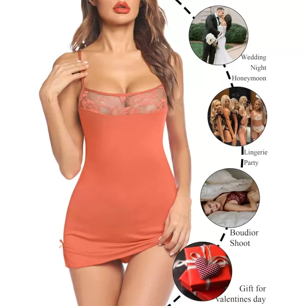 Avidlove Women Lingerie Sexy Sleepwear Lace Chemise Nightgown Babydoll Full SlipsOrange